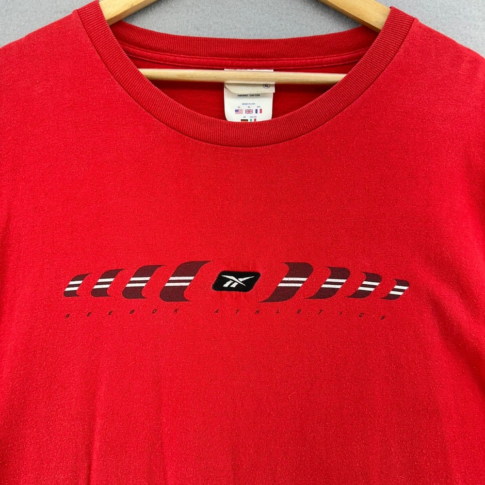 VTG‎ Reebok Athletics Graphic Print Short Sleeve T-Shirt Red Mens XL Made In USA